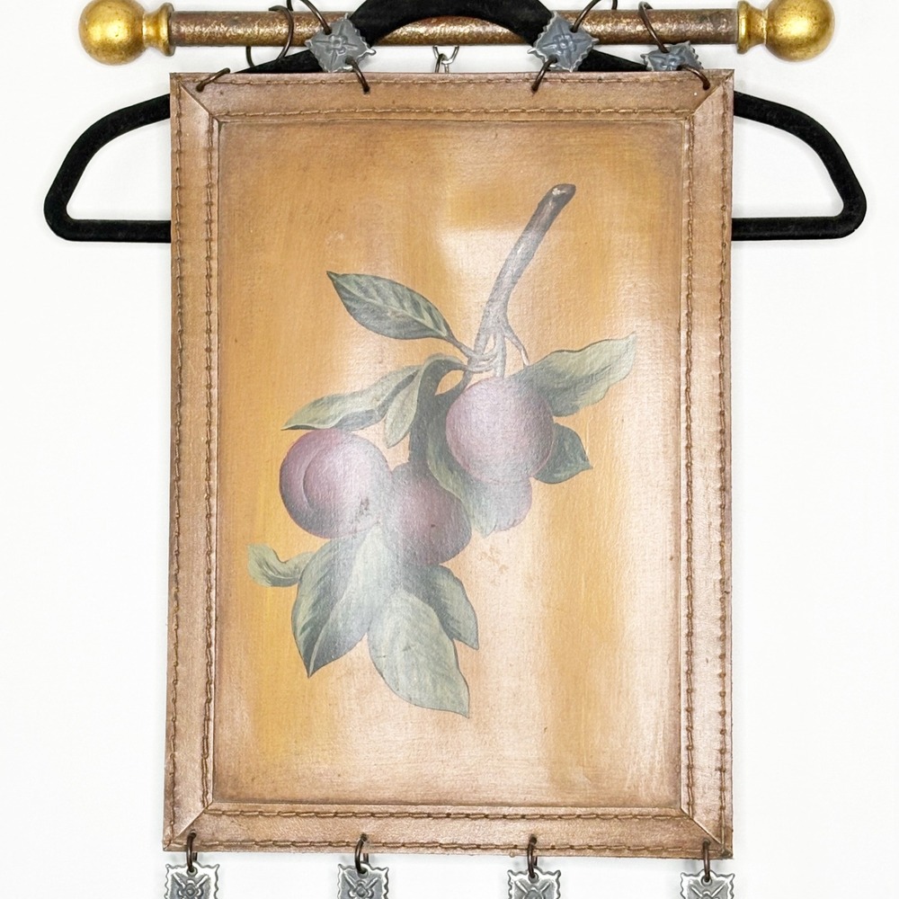 Vintage 4 Tier Fruit Botanical Wall Hanging Faux Leather 12x 68 Vertical Art - Picture 3 of 11